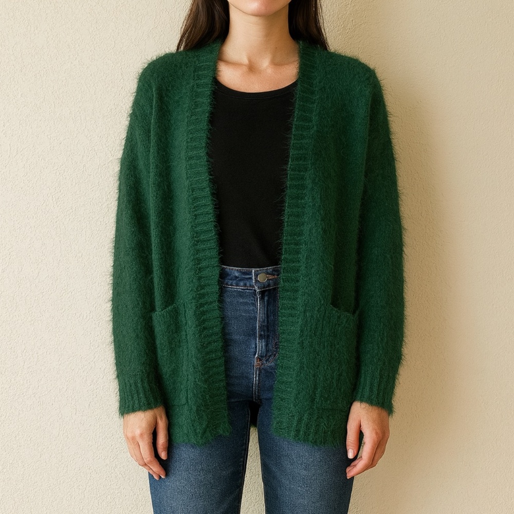 American Eagle Fuzzy Open Front Cardigan –‎ Green – Size XS – NWT
